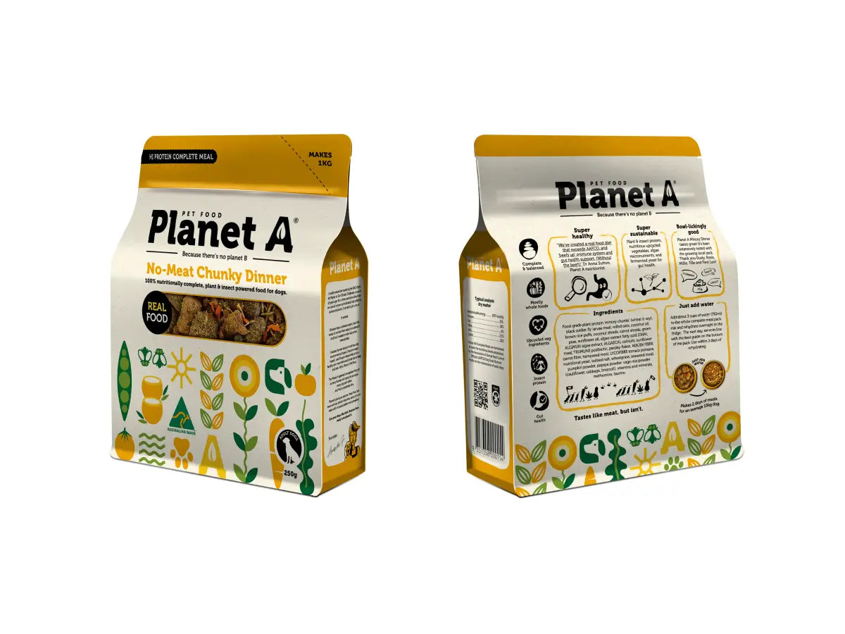 No-Meat Chunky Dinner Front &amp; Back Package by Planet A Pet Food