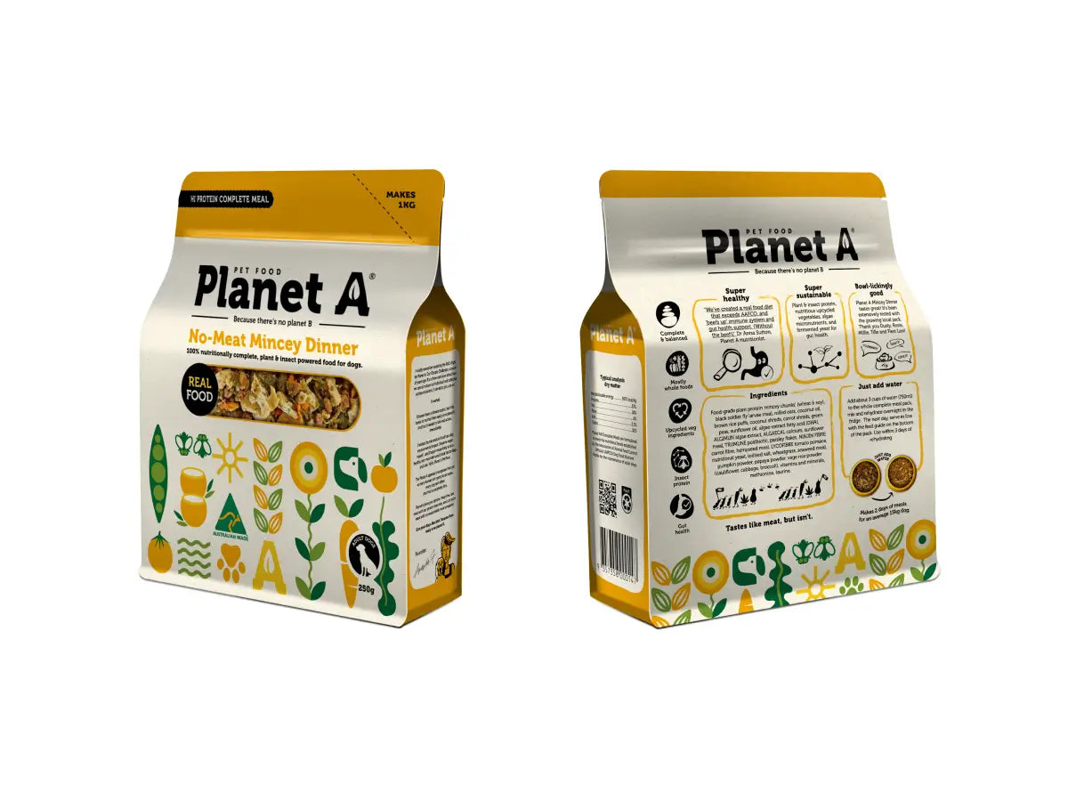 No-Meat Mincey Dinner Front &amp; Back Package by Planet A Pet Food